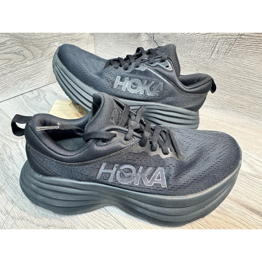 Hoka One One Bondi 8 Womens Sz 5.5 D Triple Black Running Gym Shoes Sneakers